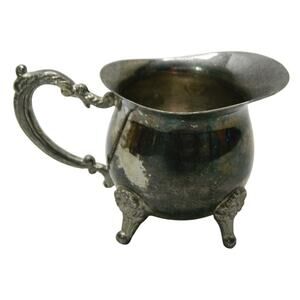 Antique 1950s Creamer Bowl Ornate Floral Handle Sliver Tone